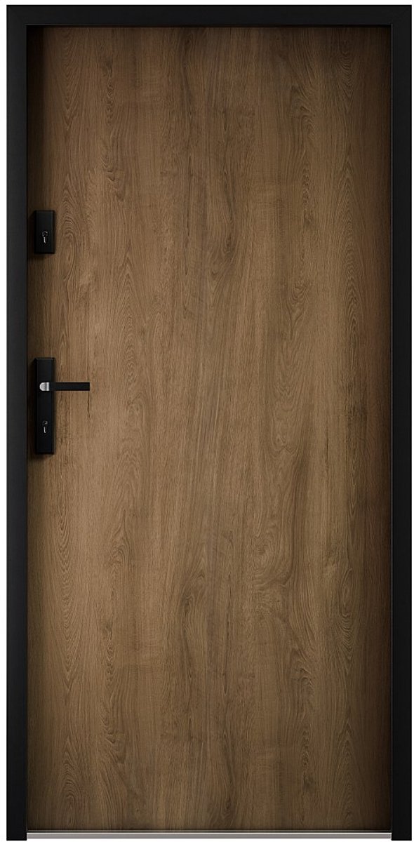 Vente-unique Massieve stalen voordeur, 207 cm hoog x 100 cm breed, walnootlook - 55 mm dik - rechtsdraaiend - AGUEDA