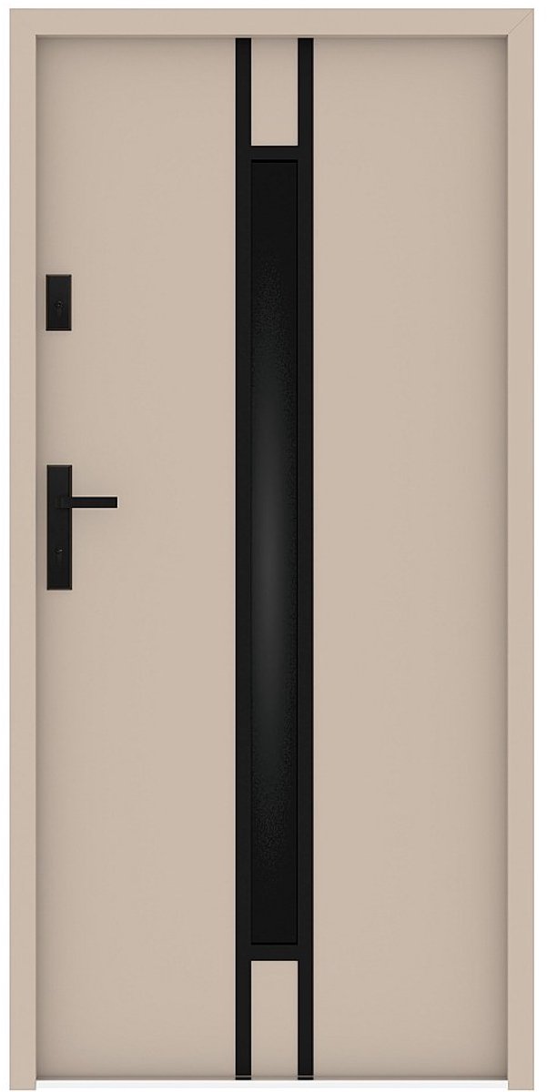Vente-unique Voordeur in massief staal en inox H 207 x B 100 cm - gerookt glas - beige - dikte 55 mm - naar rechts openend - ARICANE