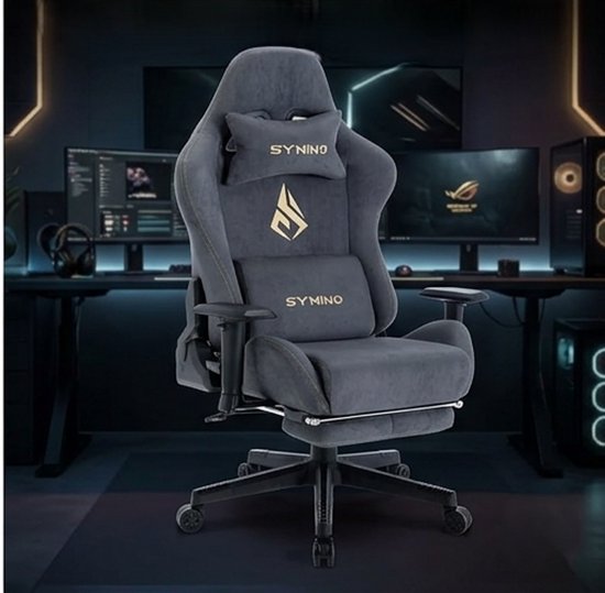 Gamingstoel met Massagefunctie, Ergonomische Bureaustoel met Imitatiebont Bekleding, Verstelbare Rugleuning 90-150°, Verstelbare Armleuningen, Voetensteun, Draaistoel, Comfort PC Stoel - Grijs - Mobili Bella van Merkloos — afbeelding 3