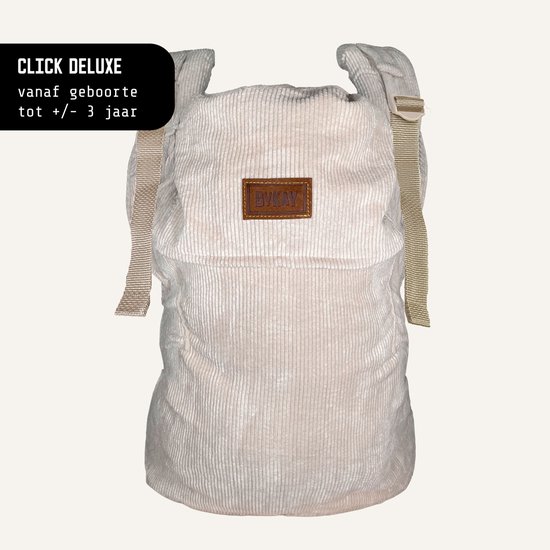 ByKay Draagzak Click Carrier Deluxe PRO - Luxe Draagzak Draagzak Baby vanaf broekmaat 62/68 tot +/- 3jaar - Maximale Ondersteuning, Comfort & Ergonomie - Click & Go - voor Buik, Heup en Rug - Rib Fluweel - Almond Sand