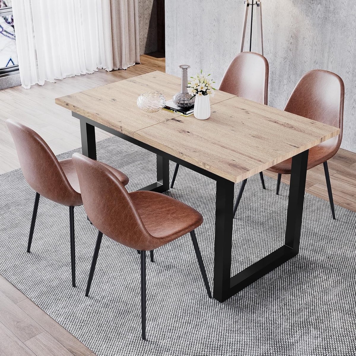 Eettafel Uittrekbaar Rechthoekig - 140/180x80x75 cm Industriële Keukentafel met Metalen Poten en Houtlook Tafelblad - Uitschuifbare Eetkamertafel voor 4-8 Personen - Vermissen