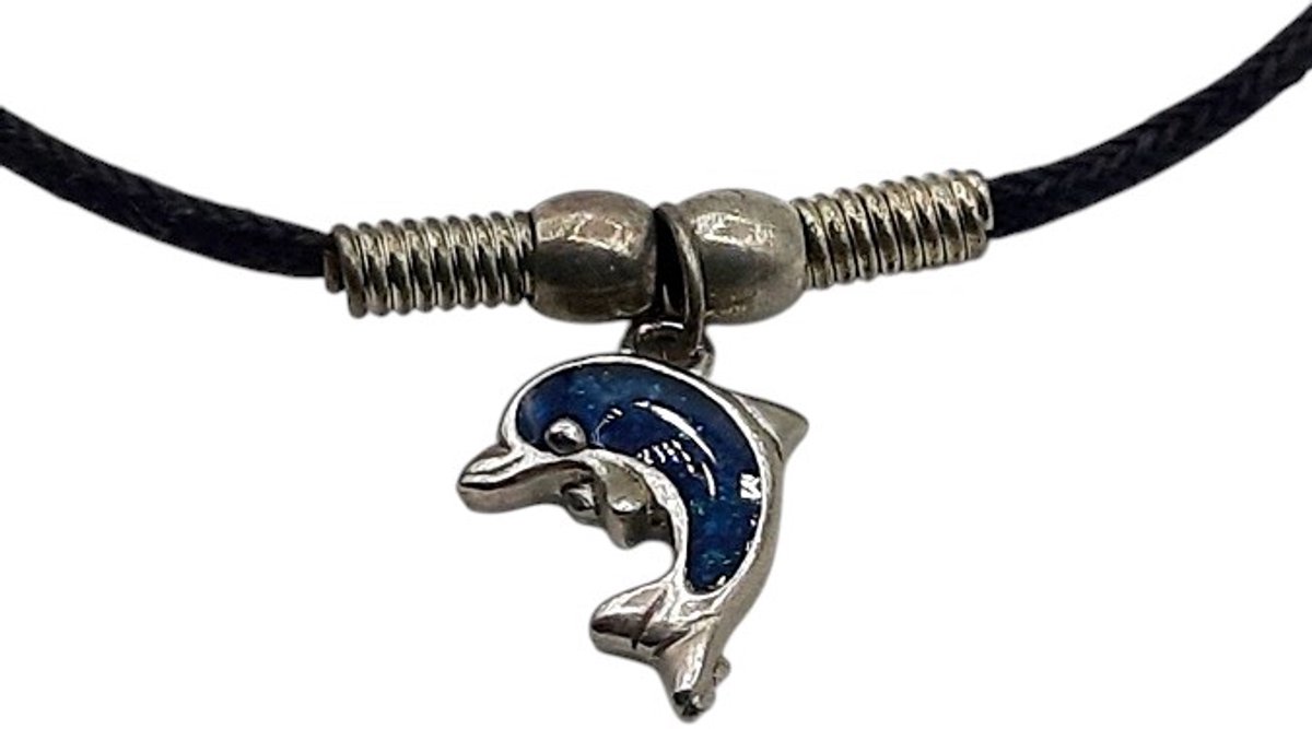 halsketting - waxkoord met Dolfijntje hanger - 40 cm