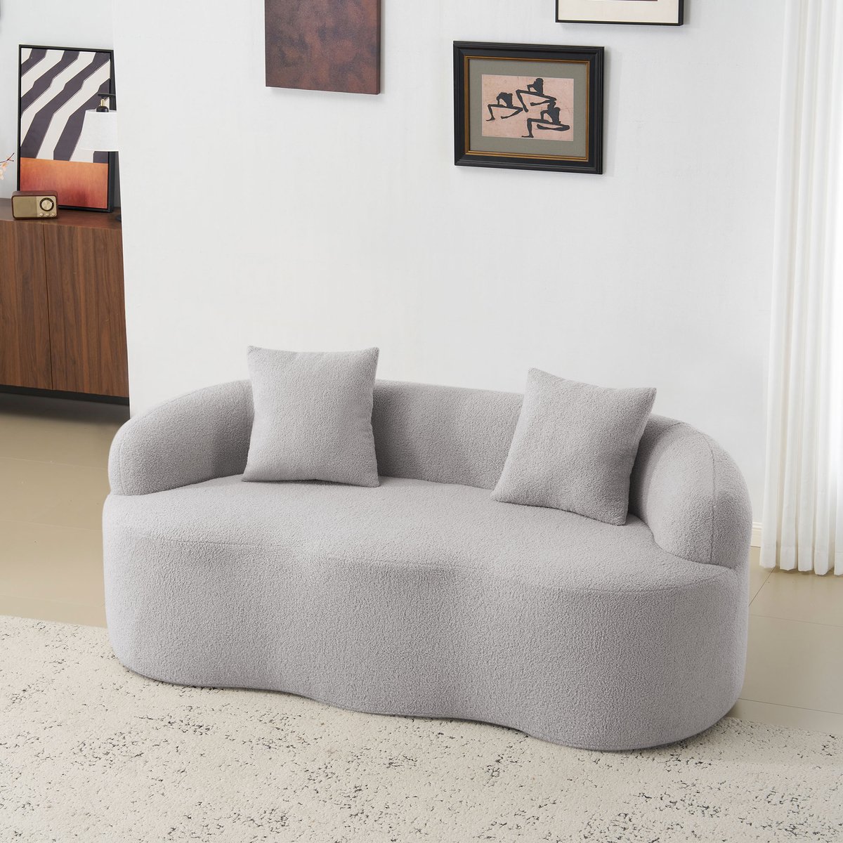 FloraGrace Loveseat 2-Zits - Golvend Design Met Ronde Armleuningen - Direct Klaar Voor Gebruik - Foam En Veren - Lichtgrijs