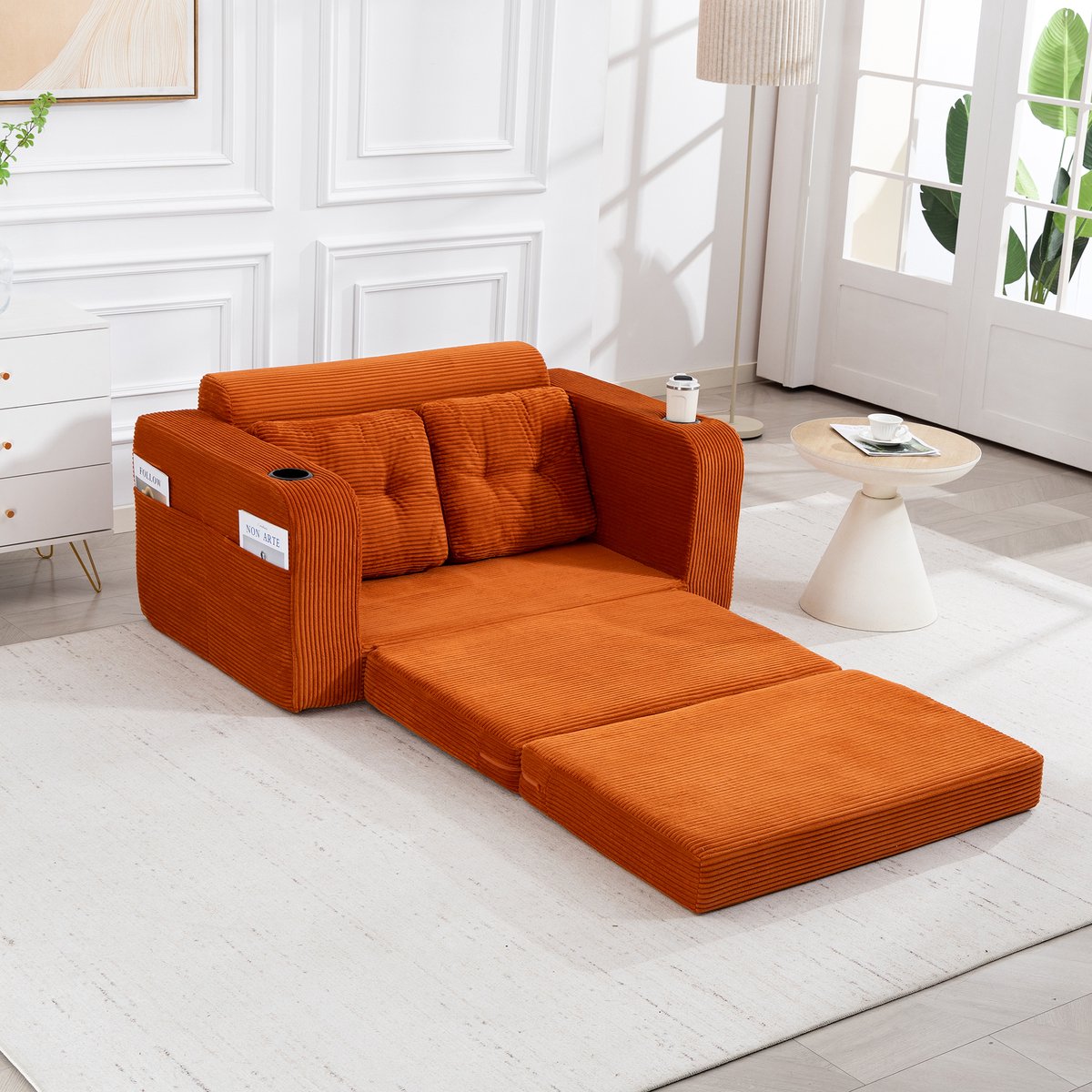 FloraGrace 2-Zitsbank 136 x 80 x 82,5 cm - Modulair Vloersofa Met Bekerhouders En Zijvakke