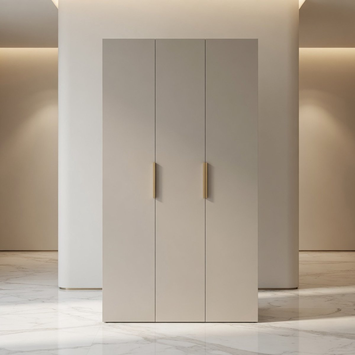 COMO Luxe 3-Deurs Kledingkast – Garderobekast 245,5 x 120 x 50 cm – Kasjmier met Gouden Details – Moderne Opbergkast voor Slaapkamer, Tienerkamer & Kinderkamer – Met Hanggedeelte, Legplanken & Soft-Close Scharnieren Mobili Bella