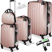 tectake® 4-delige Kofferset - Reiskoffer Set Inclusief Bagage Weegschaal en Label - 360° wielen - ABS Harde Schaal - Koffer met TSA-Cijferslot - Stapelbaar - Trolley Handbagage - Ruimbagage - 95L, 64L, 39L Koffers en 11L Beautycase - Rosegoud