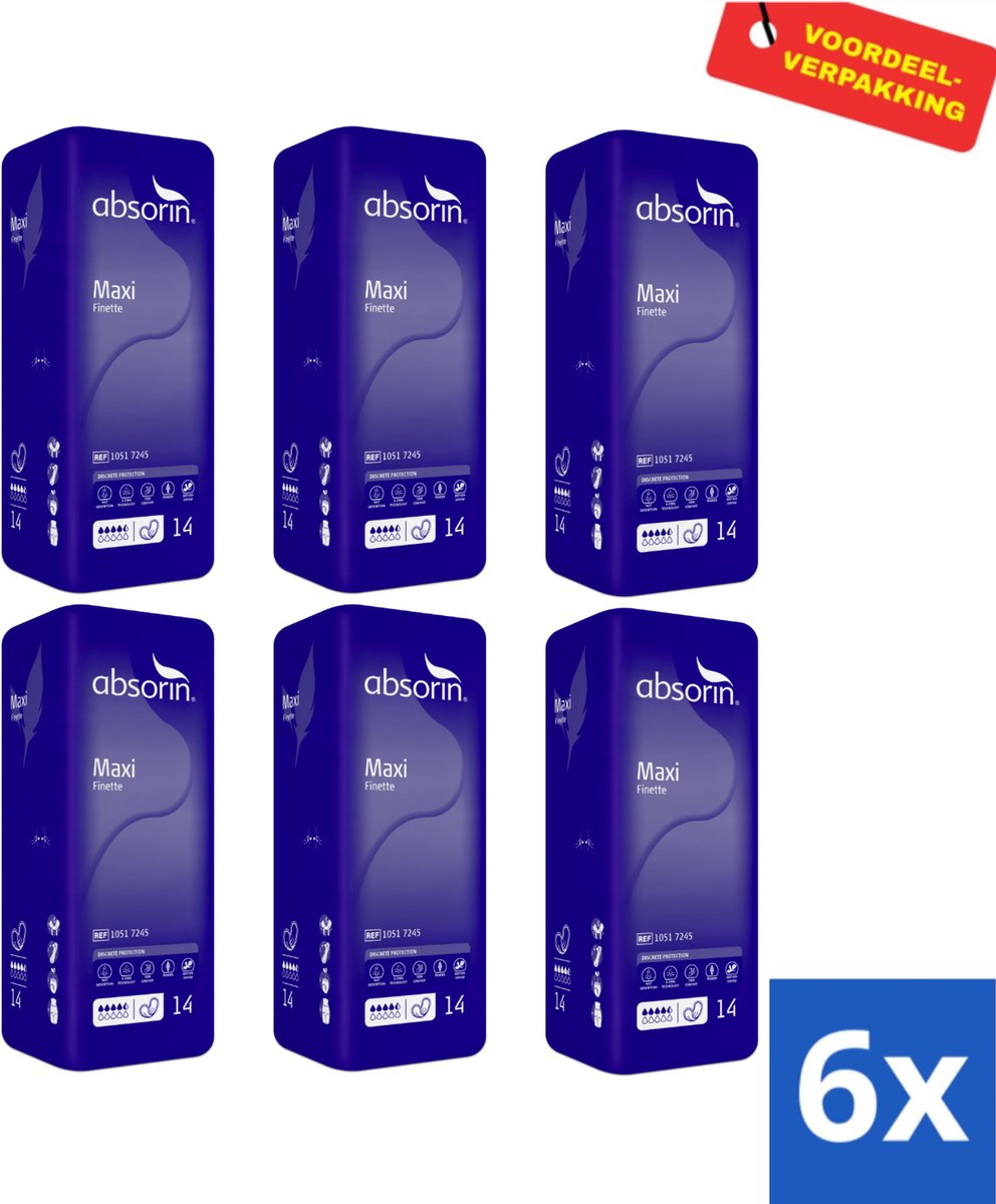 6x Absorin Comfort Finette Normal (6x 14 Stuks) Voordeel Verpakking