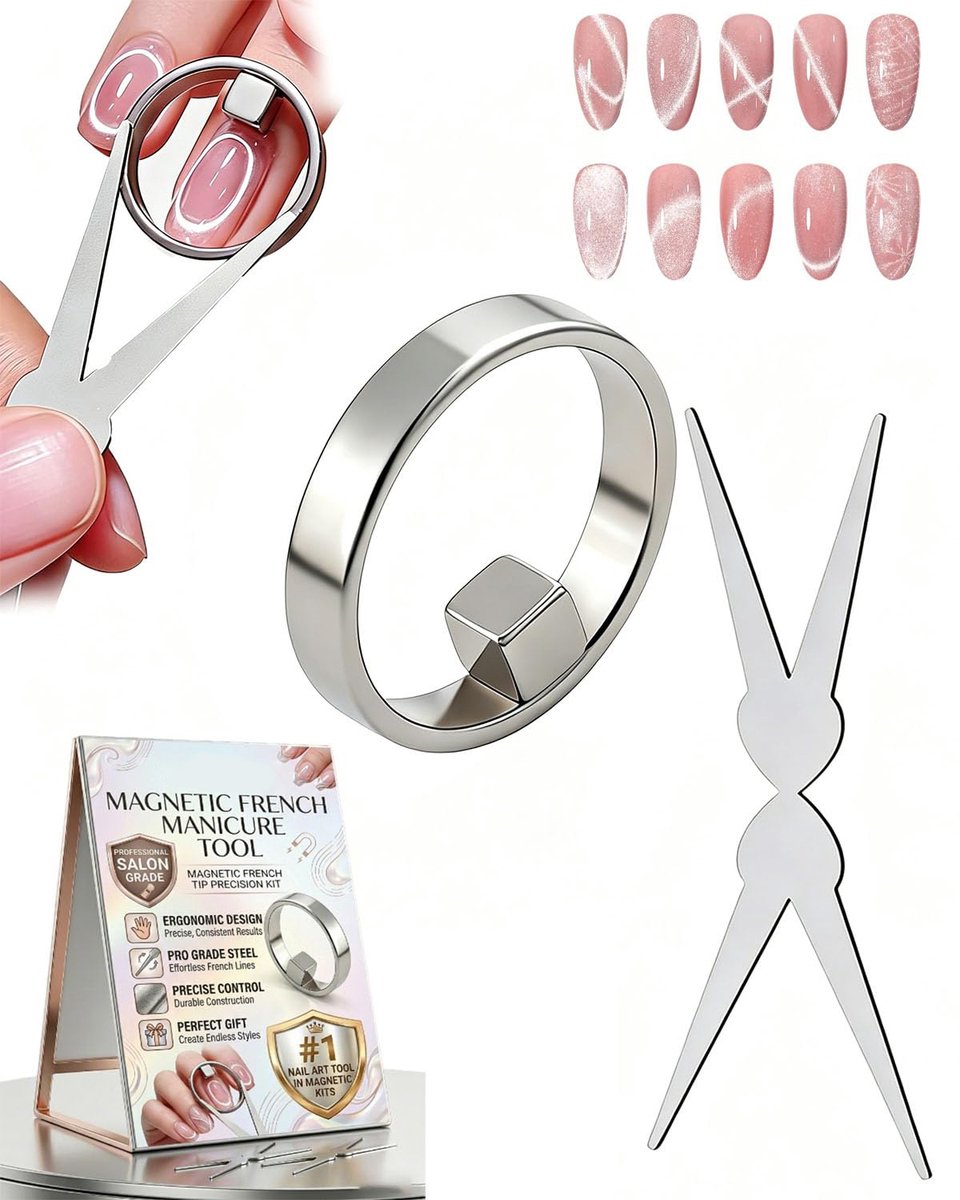 Cat Eye Magneet voor Nagels - Krachtig Nagelmagneet Gereedschap - Y- & Ringmagneet (Brede Straal, French-stijl) - Magneet Cat Eye Gellak - Magnetische Gellak Accessoires - Cat Eye Magneet Tool voor Thuisgebruik, Beginners en Nagelstylisten - SOLLBRY®