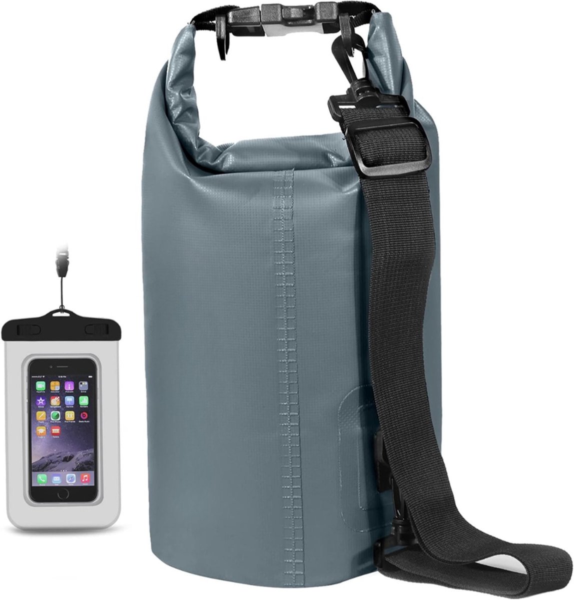 Drybag met Telefoontasje en Riemen - Waterdichte Tas / Rugzak - Strandtas - Zwemtas - Wetbag - Droogtas - Outdoor Tas - PVC - 5L - Grijs - van Imperatoris
