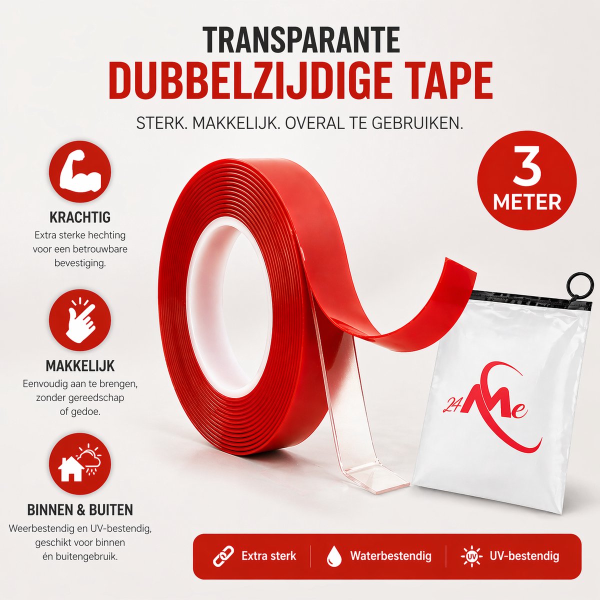 24ME® - 3 Meter Dubbelzijdig Montagetape - Incl. Bewaar Etui - Extra Sterk - Transparant - Nano tape - Acrylic - Automotive