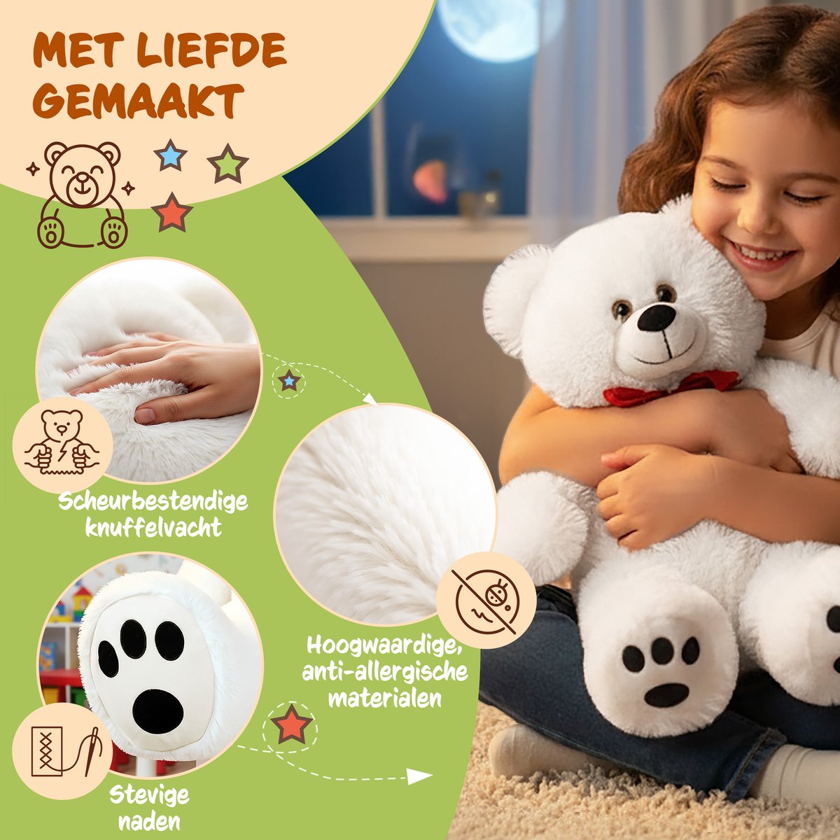 Monzana Knuffelbeer L – 50cm Staand Pluch - Wit — afbeelding 3