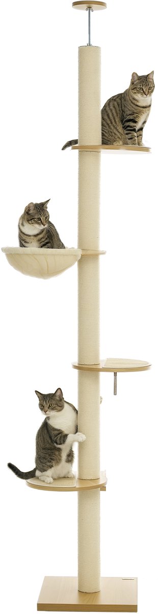 PawHut Kratzbaum-Spanplatte, Polyester-40L x 40B x 230-250H cm-Eiche+Cremeweiß