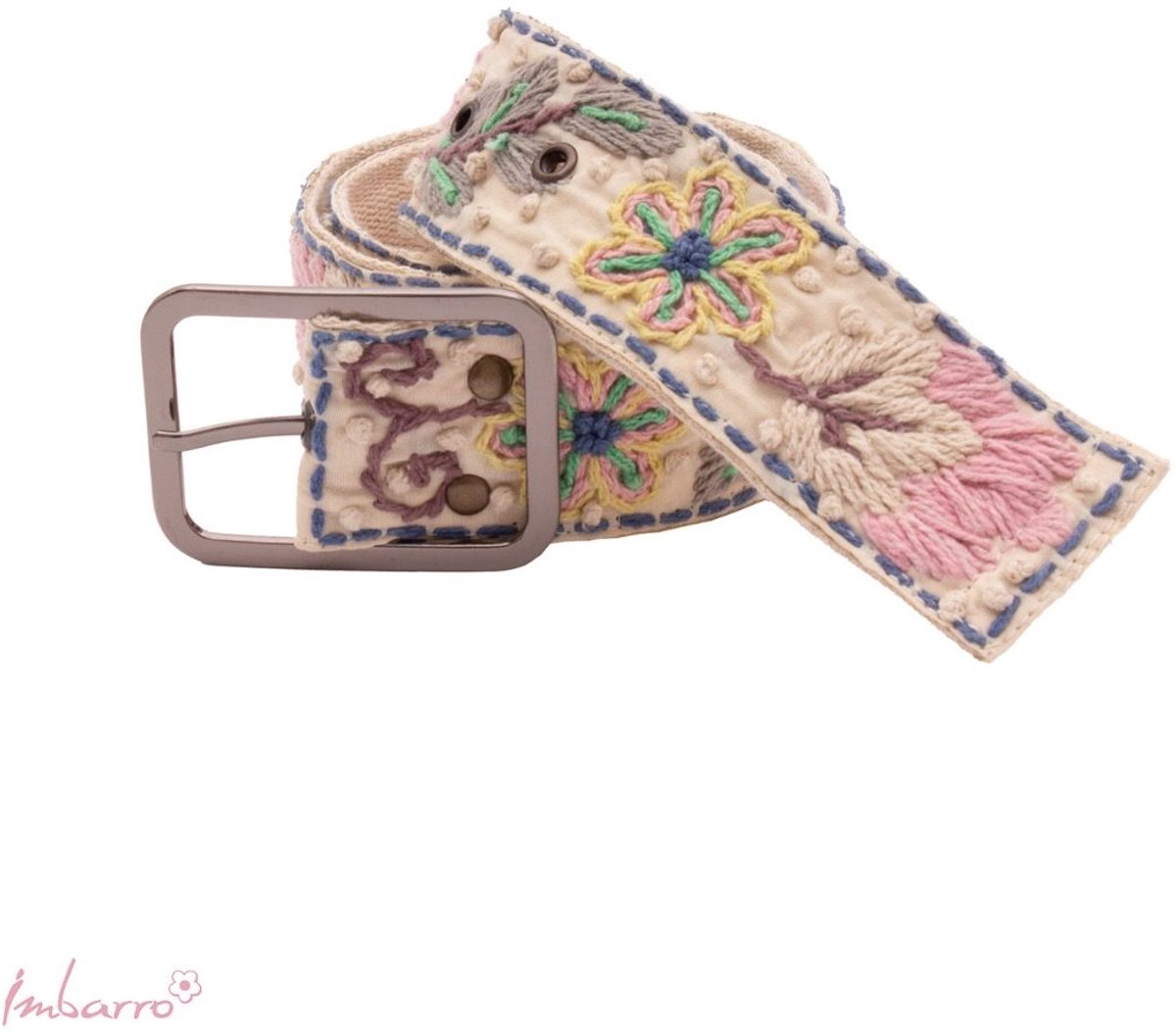 Imbarro Riem Lola – 105 cm – Handgeborduurd – 100% Katoen – Multicolor – Dames Riem – Boho Stijl – Uniek Design