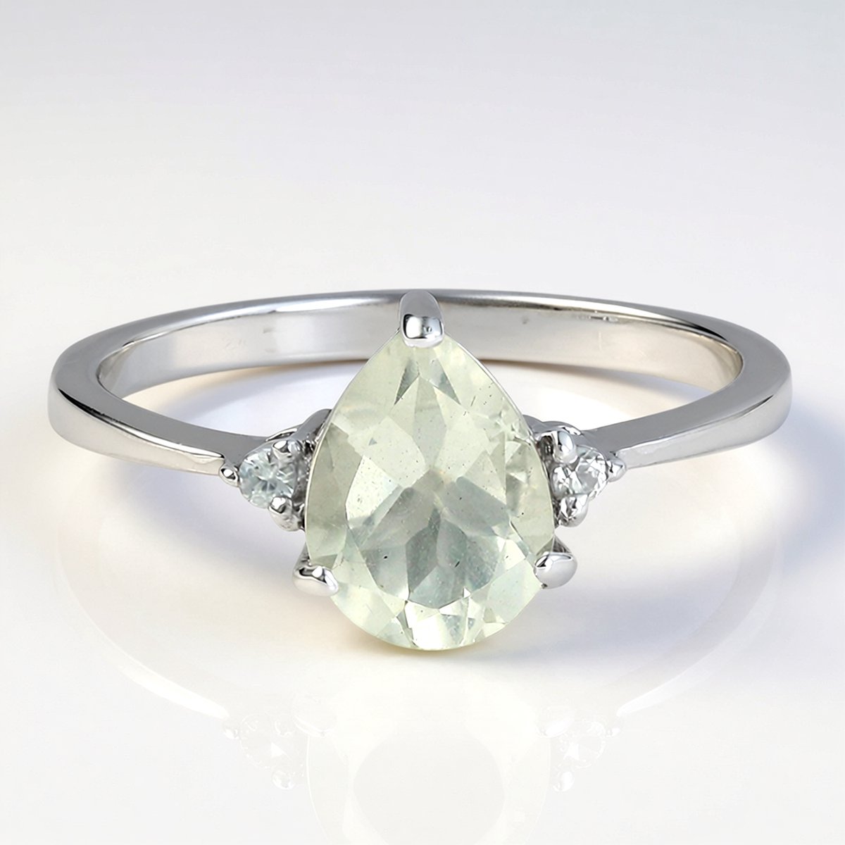 Cavill - 925 Sterling Zilver Ring met 1,06 ct Orthoklaas Peervorm - 0,048 ct Briljant Zirkonen - Elegante Zilveren Ring Dames Modern