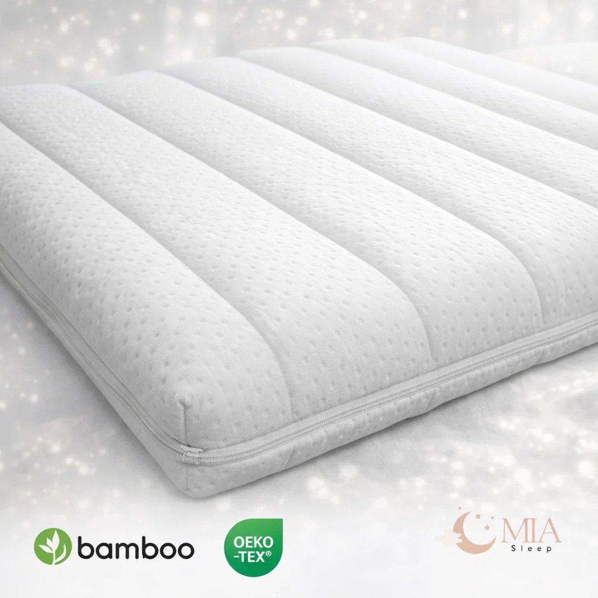MIA Sleep Hotel Topper - Topdekmatras - 80x210 - Bamboo - Luxe Bamboo Tijk - Koudschuim - circa 7 cm dik - Anti-allergisch - Orthopedisch - Topper Hotel XL - Luxe Tijk Wit