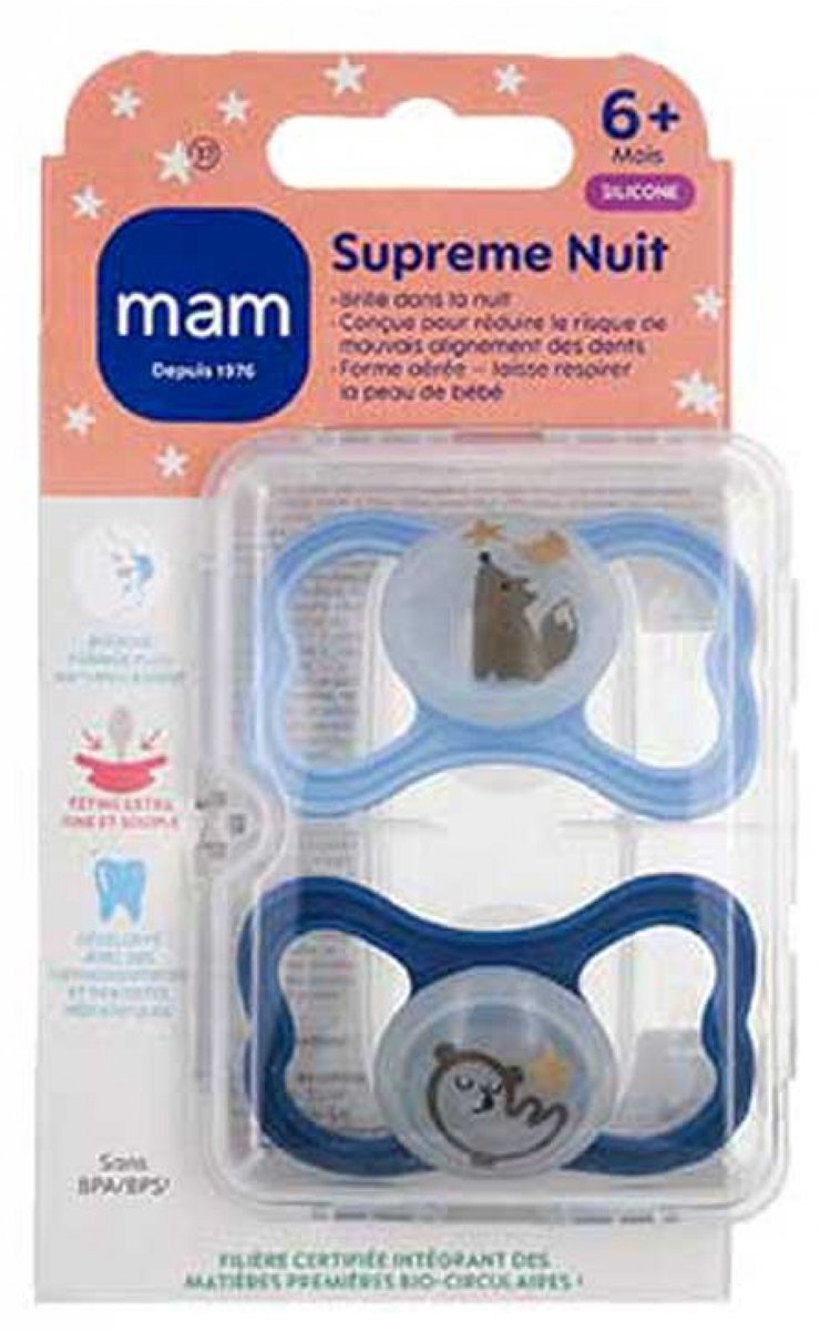 MAM 2 Supreme NachtSpenen 6 Maanden en Ouder (Kleur : Lichtblauwe vos en donkerblauwe beer)