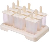 IJsvormpjes - 9 vakken - met 100 houten stokjes + deksel - PP materiaal - warm water ontvormen - voor zelfgemaakt fruit/yoghurt-ijs - voor thuis/kinderfeestjes - beige - 20,5x13x6,5cm - 1 stuk