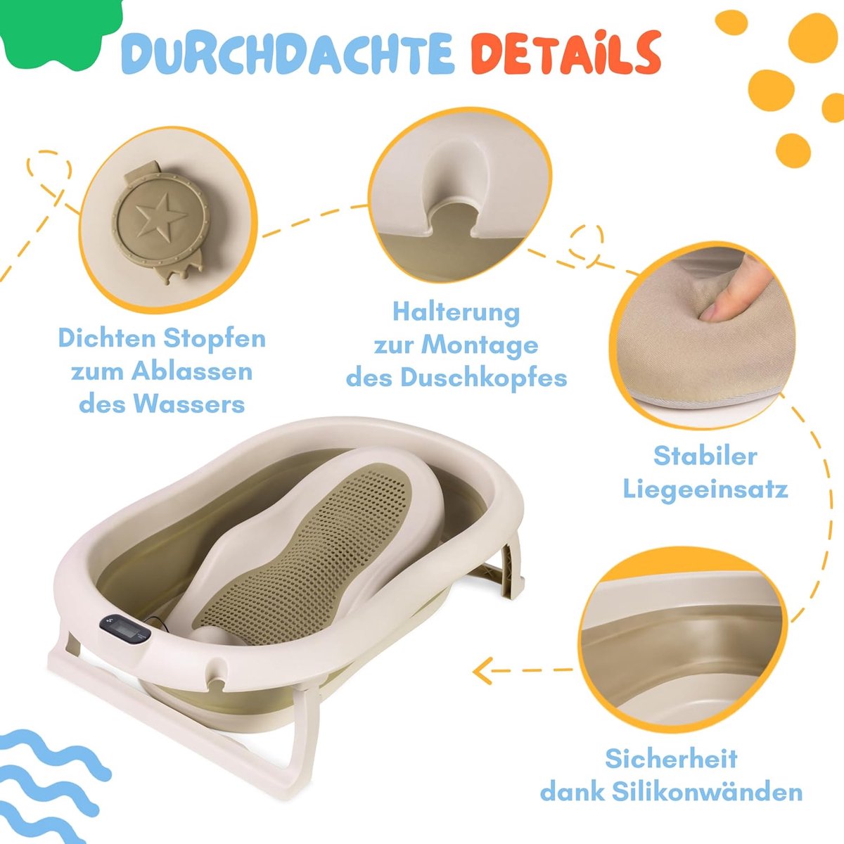 moovkee. Opvouwbaar Babybad 80 cm Beige thumbnail 2