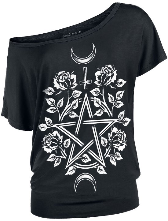 Gothicana Zwart los T-shirt met print - Dames - M