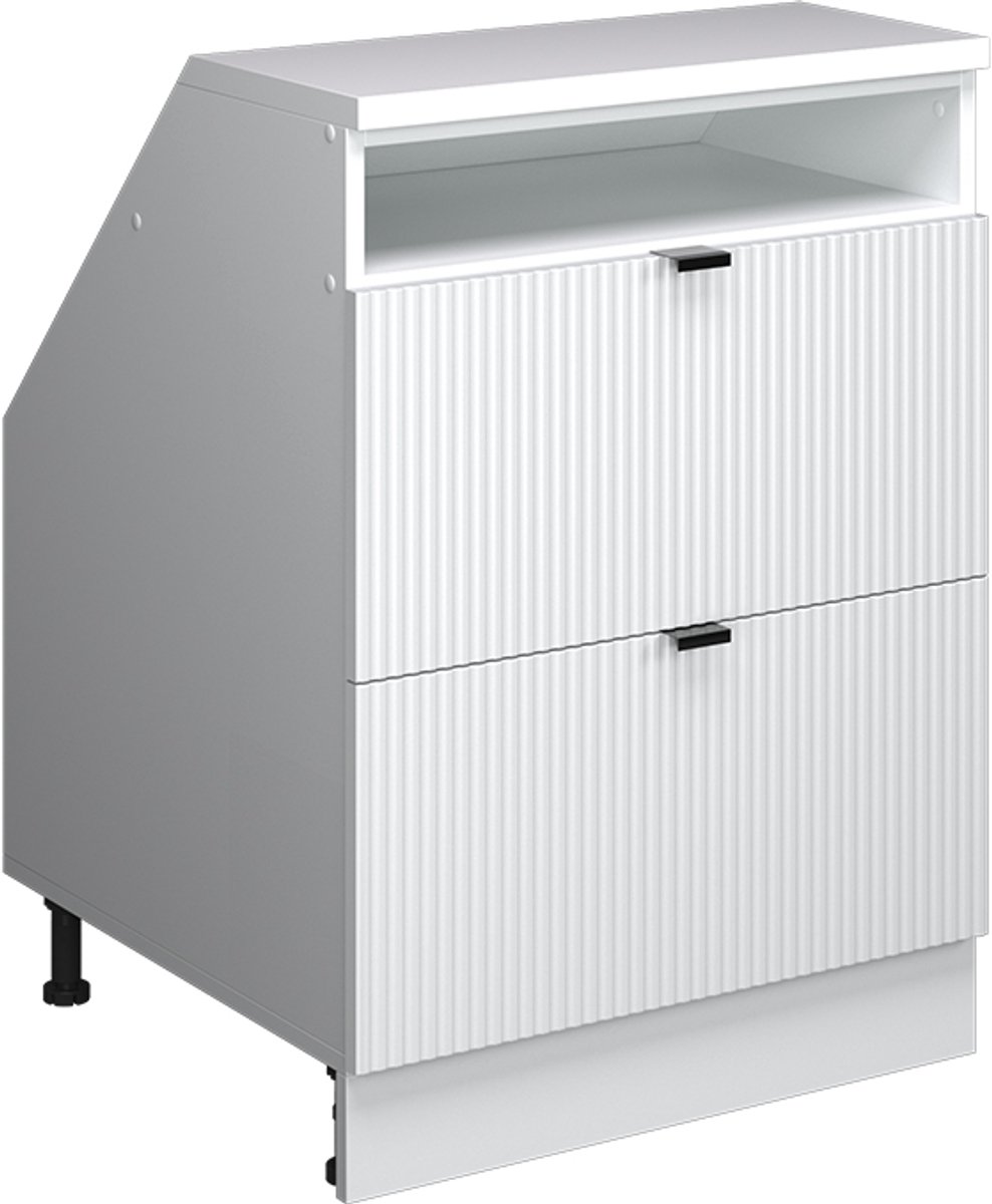 Vicco R-Line Keukenkast voor schuine wand – 60 cm met 2 laden, kastromp 60 cm diepte Witte golf Witte golf/Wit
