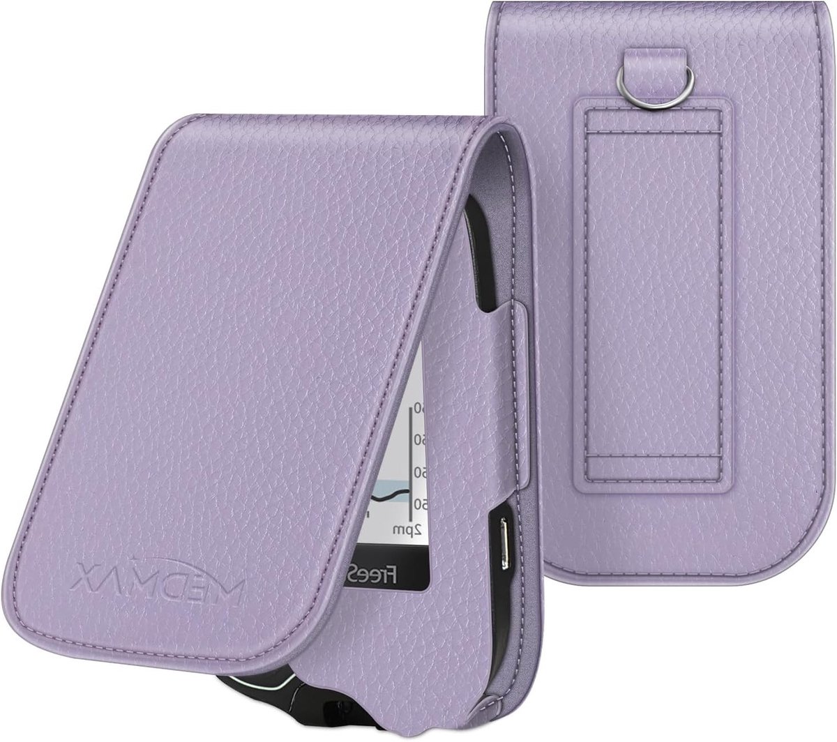 Beschermende PU Leren Hoes voor Freestyle Libre 3 en Libre Reader, Lichtgewicht Schokbestendige Opbergtas met Carabiner en Handvat, Perfect voor Diabetici (Lila)