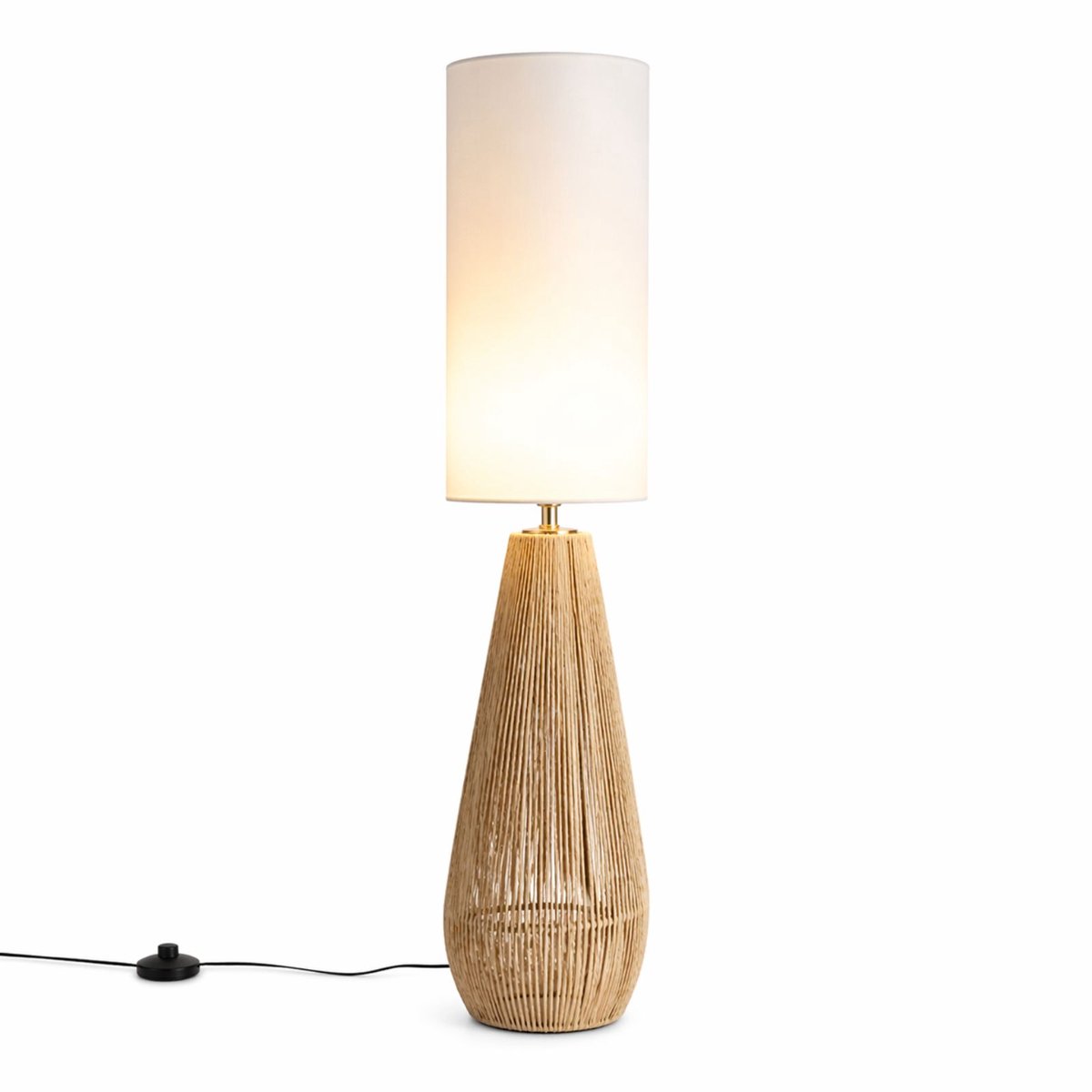 LuxaLiving Vloerlamp Boho Rotan – 130 cm – Staande Lamp met Stoffen Kap – Natuurlijke Beige Vloerlamp – Warme Sfeerverlichting voor Woonkamer & Slaapkamer