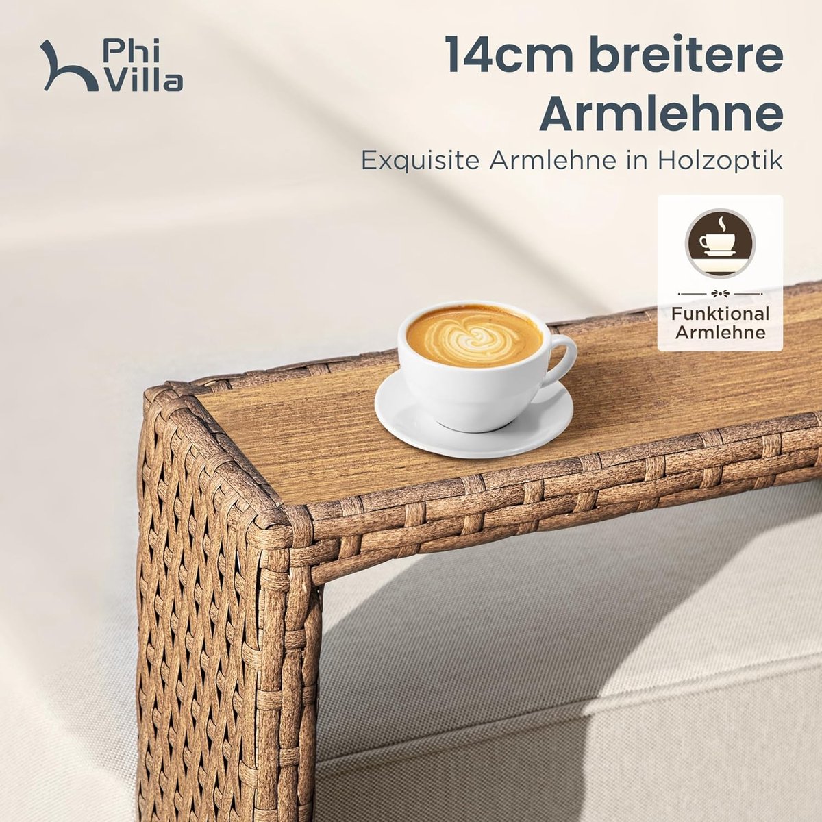 Rotan Tuinmeubelset 6 Personen Modulair Loungeset met Dikke Kussens Beige – Weerbestendige Outdoor Hoekbank voor Tuin, Terras & Balkon – Ergonomisch Design – Laura – foto 2