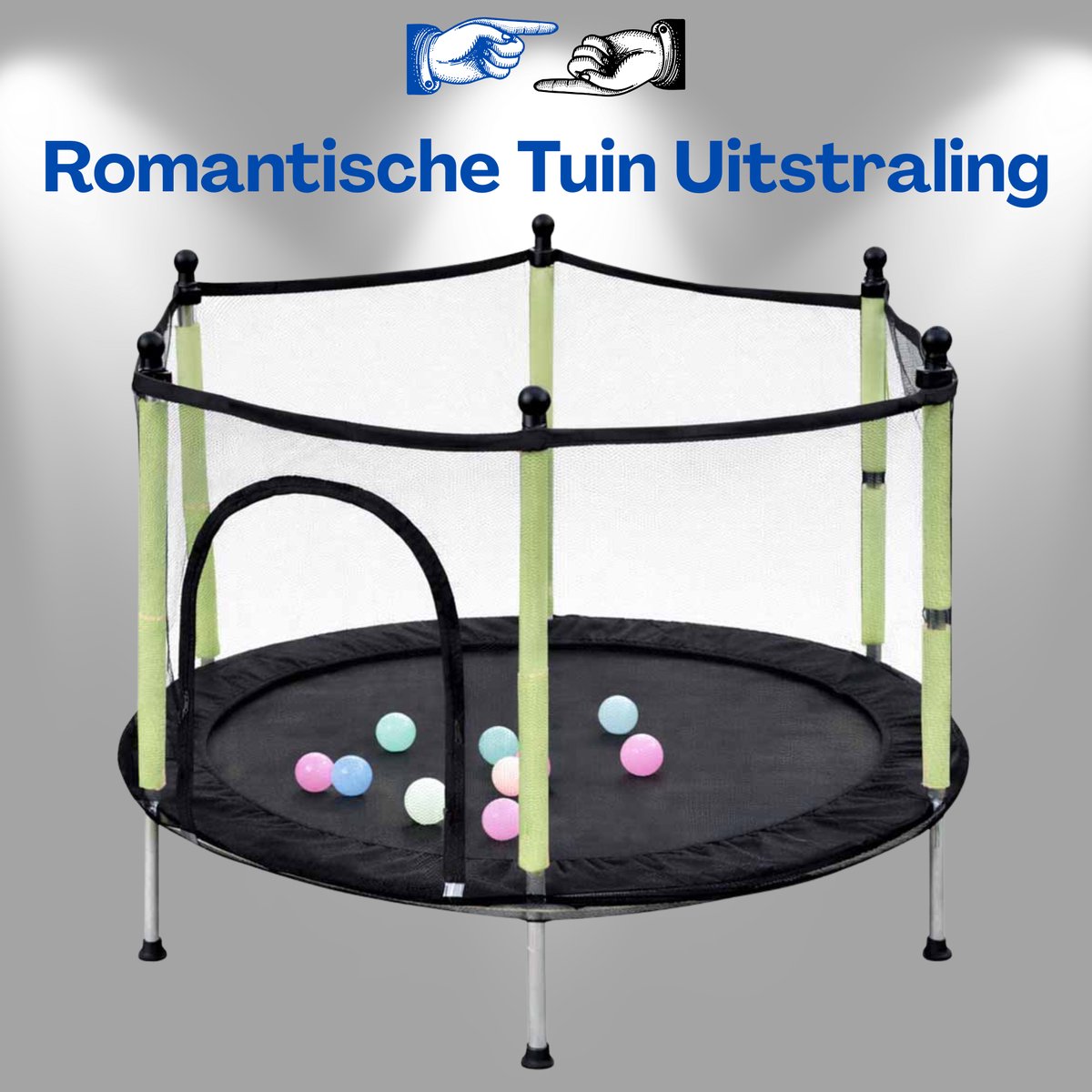 Trampoline voor kinderen - 140 cm met veiligheidsnet en ritsingang - Mini tuintrampoline met stabiel frame, antislip poten, springmat en ballen - Compacte trampoline voor tuin en binnen gebruik, veilig en stevig Met Ebook — afbeelding 5