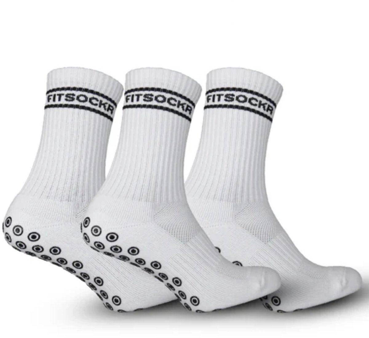 FitSockr Gripsokken Voetbal 3 Paar - Sportsokken - Voetbalsokken - Padel sokken - Antislip Sokken Heren/Dames/Kind - Stripe - Wit - Maat 44-48