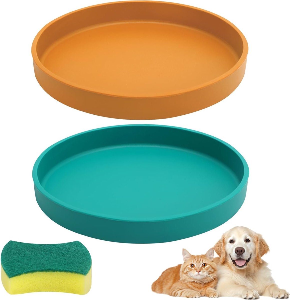 Grote Kattenvoederbakken Set van 2, 7 Inch Ronde Kattenvoer- en Litterbak, Veilig Siliconen Dierenvoerbak voor Honden en Katten