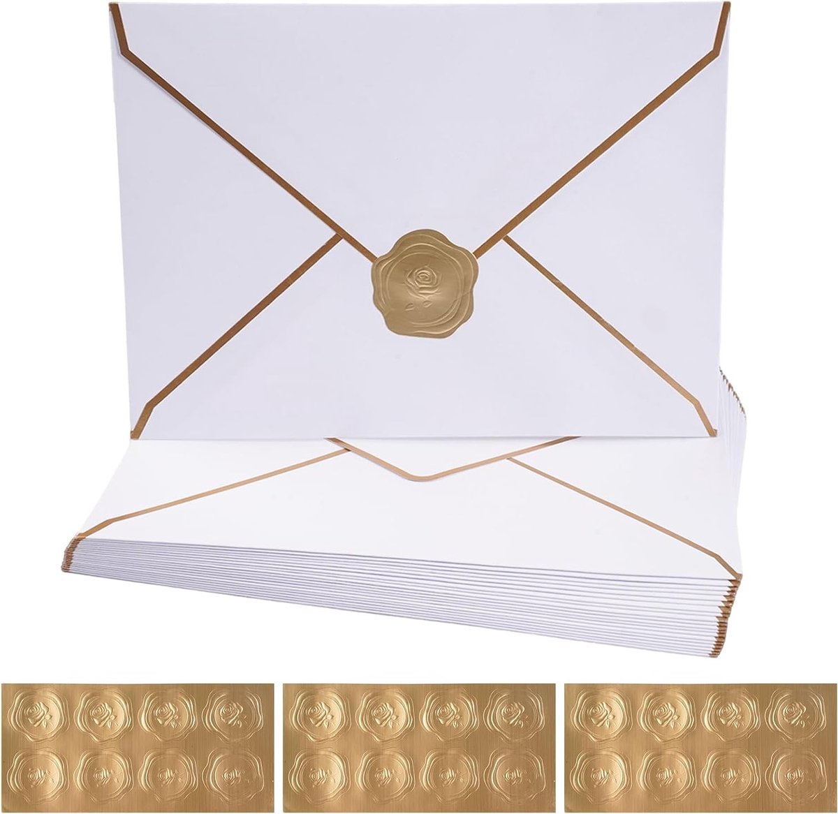 Luxe lange enveloppen met goudfolie rand, 20 stuks V-flap uitnodigingsenveloppen voor Kerstmis, verjaardag en bruiloft, 18,5 x 13,5 cm