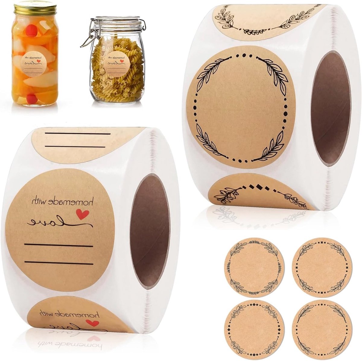 Zelfklevende Labels voor Jam - 1000 Stuks, 5 cm - Schrijfbare Kraft Stickers voor DIY, Bakken en Decoratie