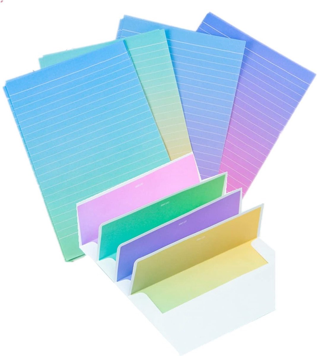 Kleurrijke set met 48 stuks schrijfpapier en enveloppen, 32 vellen gelijnd papier en 16 enveloppen, perfect voor brieven en creatief schrijven