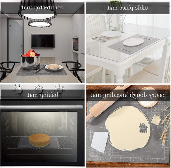 Antislip siliconen bakmat 50 × 40 cm + antiaanbaklaag deegroller - roestvrijstaal - fondantglazuur - pizza - pasta - koekjes van Merkloos — afbeelding 4