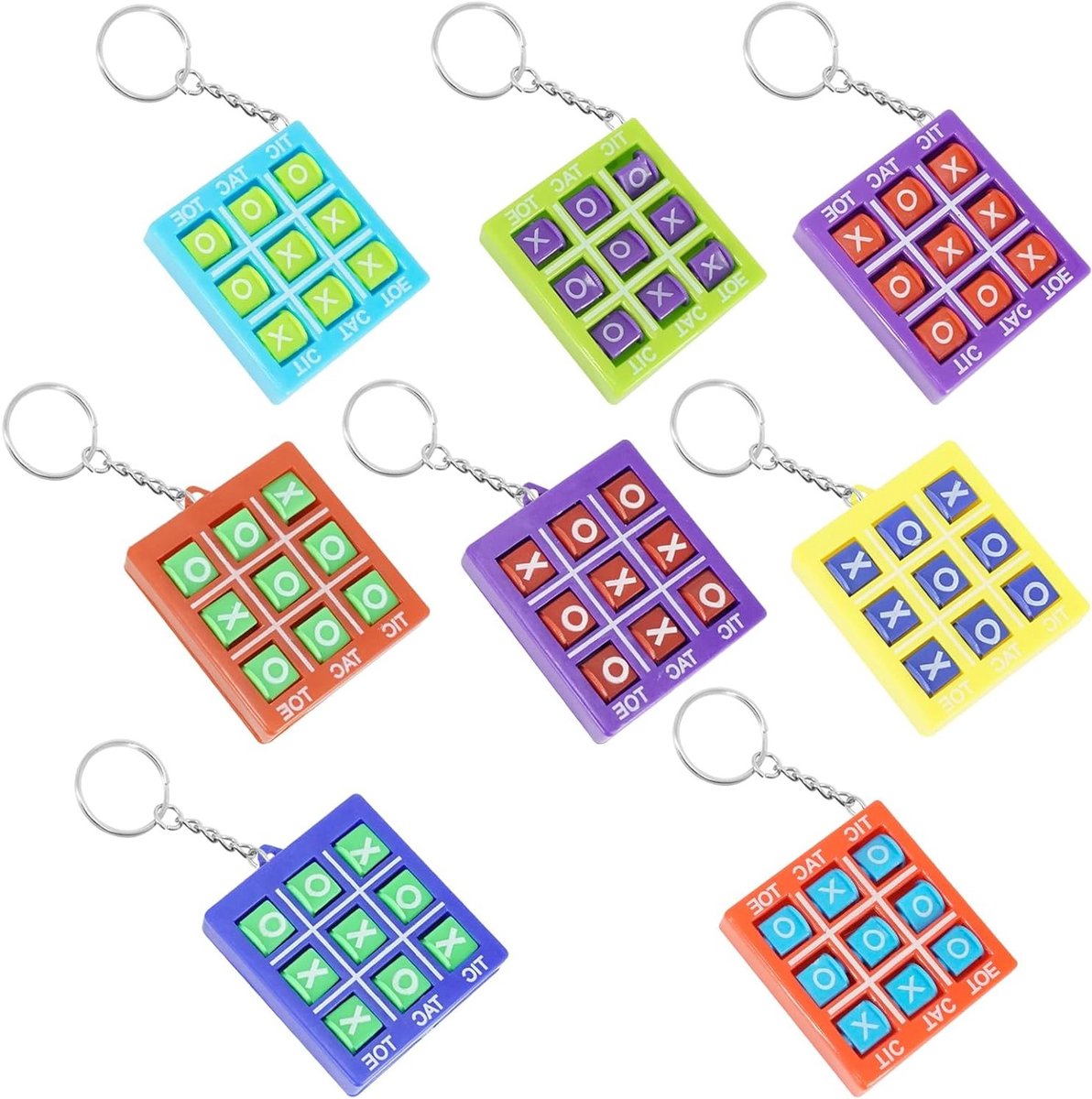 Set van 8 Speelse Sleutelhangers voor Kinderen - Tic Tac Toe Spel, Cadeau voor Verjaardag, Rugzakaccessoires voor Jongens en Meisjes