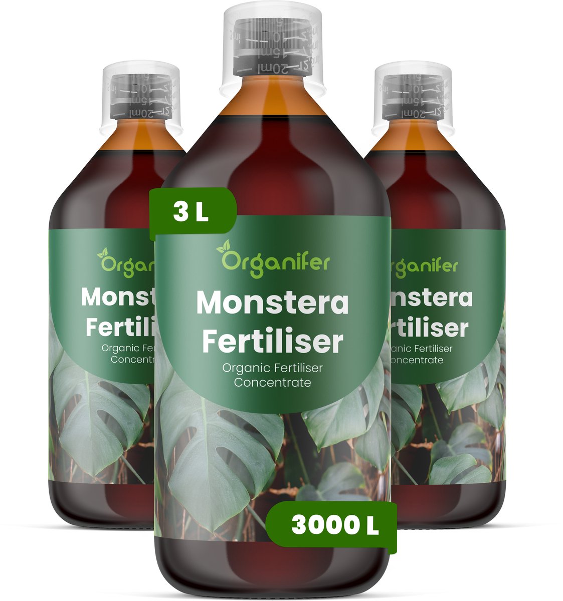 Vloeibare Meststof Voor Monstera 3X1 L Voor 3000 L - Npk 3-4-3 - Ondersteunt Krachtige Tropische Groei Bij Alle Monstera - Versterkt Het Wortelstelsel En Ondersteunt De Vitaliteit Van Luchtwortels - Ondersteunt Langdurige Gezondheid - Organifer