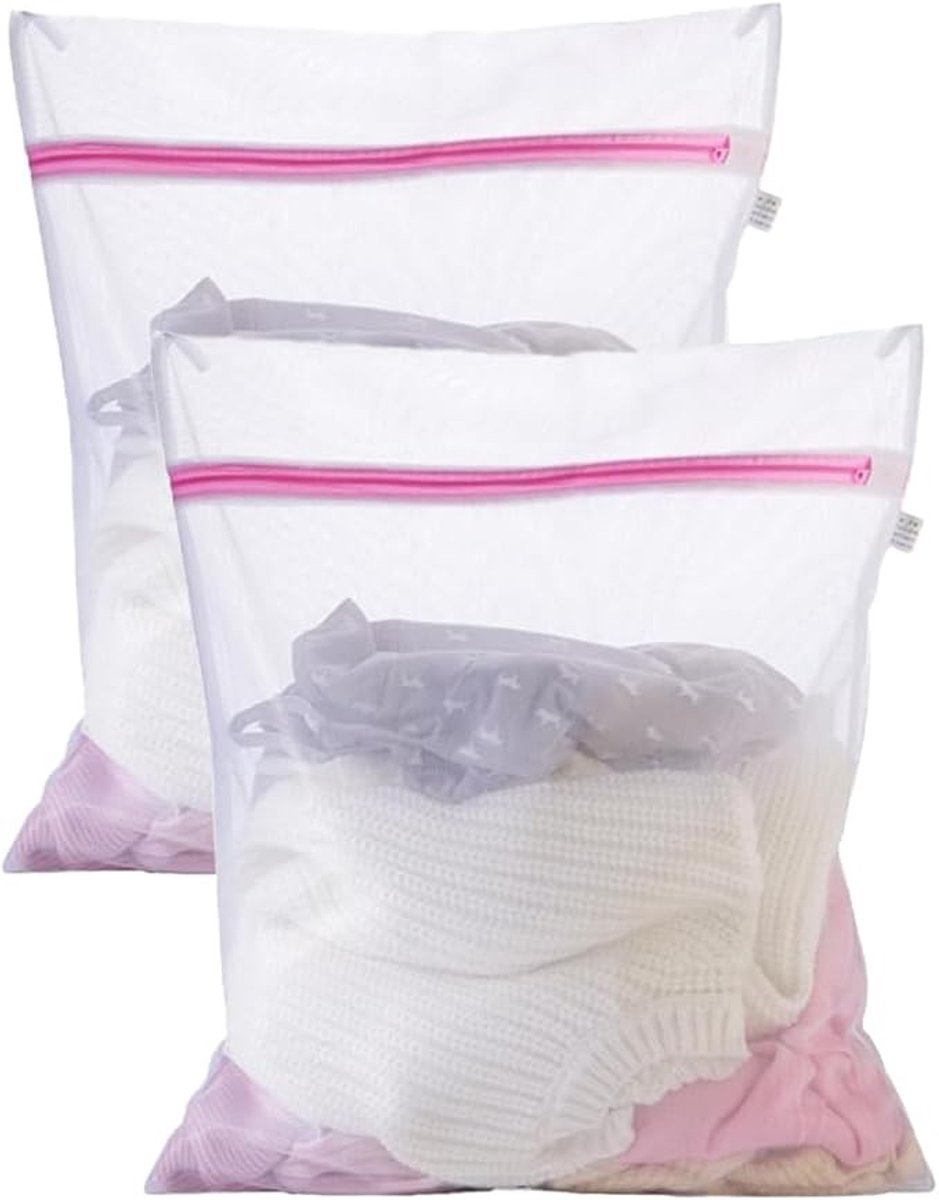 Set van 2 grote waszakken voor wasmachine - Beschermende wasnetten met rits - 50x60 cm