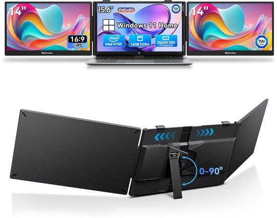 Blackview Huidun HiBook 6 - Laptop 15,6" Full HD, Intel N150, 16GB RAM, 256GB SSD, Windows 11, UHD Graphics, 5000mAh + DCM5 Draagbare Monitor 14" FHD, Extra Laptopscherm 13-17,3", Ultradun Opvouwbaar, 100W PD, USB-C, Plug & Play, Grijs - Huidun - Hoofdafbeelding