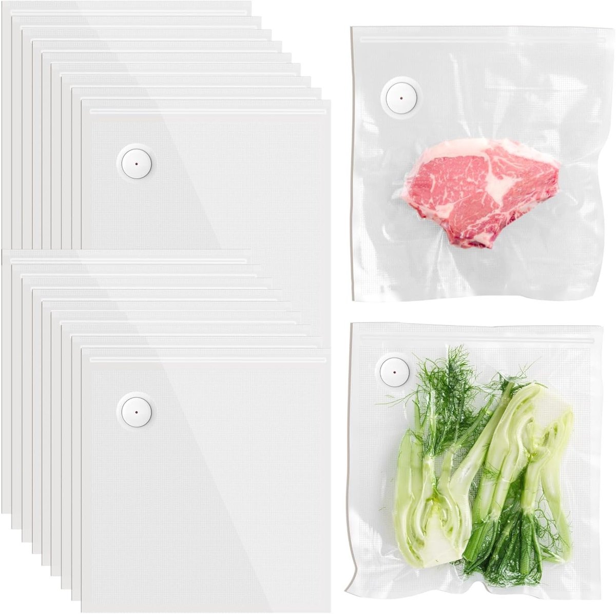 Vacuumzakken voor voedsel, 20 stuks, 26 x 28 cm, ideaal voor sous vide en diepvries, BPA-vrij