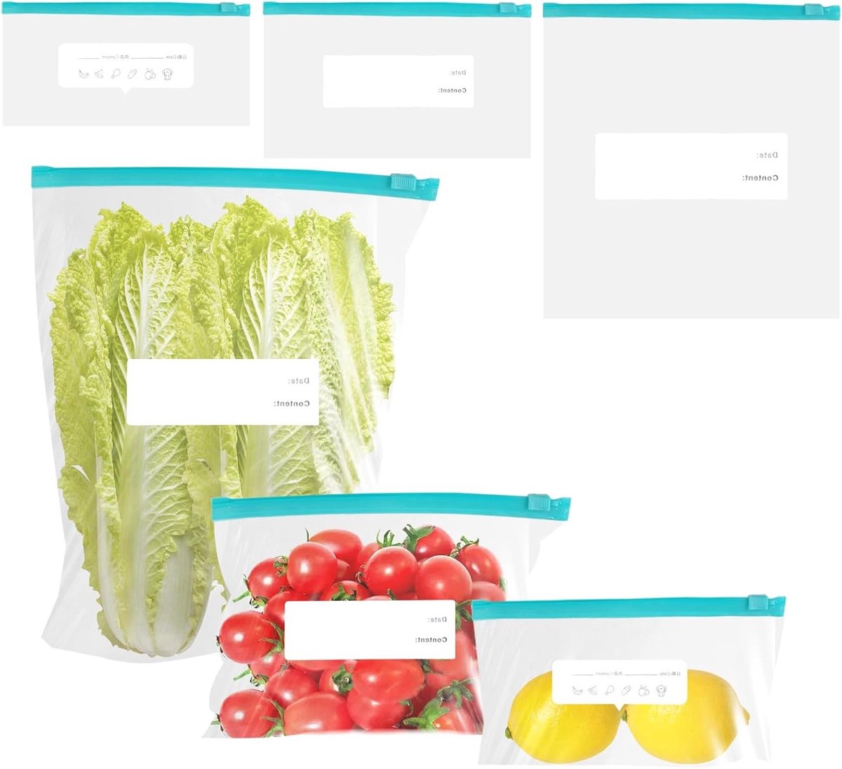 Herbruikbare Vriezerzakken - 60 Stuks, BPA Vrij, Ideaal voor Voedselopslag van Fruit, Groenten en Vlees