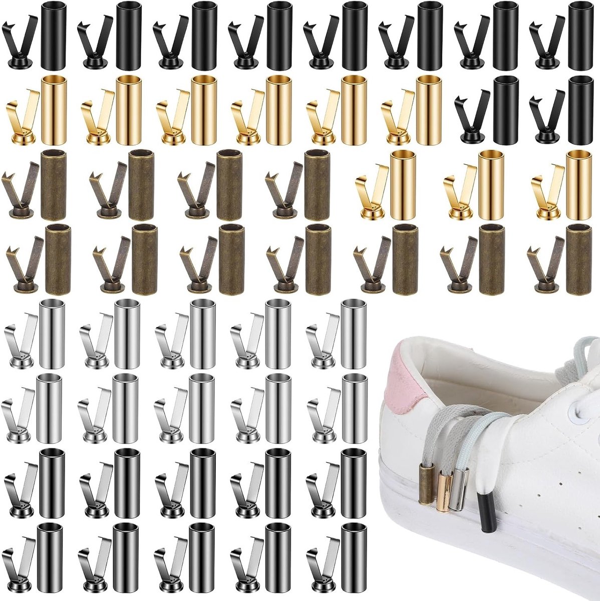 50 stuks veterveters in 5 kleuren met metalen koorduiteinden en koordstopper voor veters, capuchonkoorden en kledingaccessoires