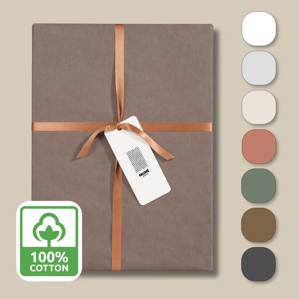 Muné Bedding Hoeslaken Perkal Katoen 200TC - 180x200 cm - Tot 30 cm Matrasdikte - Hotelkwaliteit - Taupe
