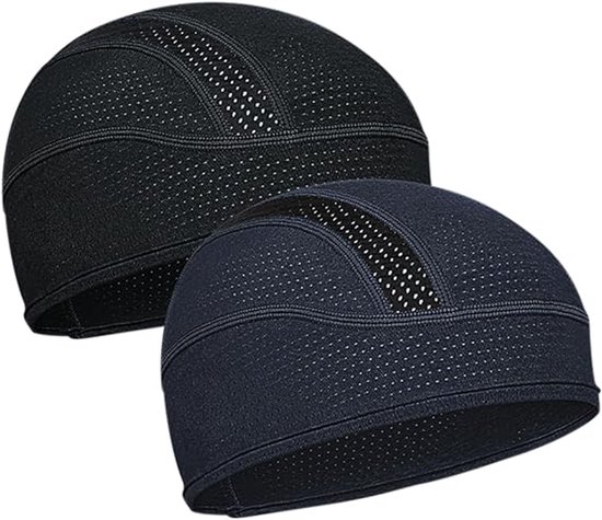 2-pack – Fietsmuts – Onderhelmkapje voor fiets & motor – Ademende muts – Unisex – Sneldrogende sportmuts – Zweet afvoerend & sneldrogend – Zomerse fietsband – 25 x 14 cm – Marineblauw / Zwart