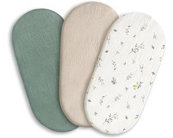 3 stuks - Hydrofiele Baby Hoeslaken Wieg - Hydrofiele Hoeslakens Wieg - 82x41 cm - 100% Biologisch Katoen - Wiegmatras Hoeslaken - Voor Kinderwagen & Mozesmandje - Ademend & Zacht - Elastiek 360° - Hydrofiel Katoen - Baby Uitzet