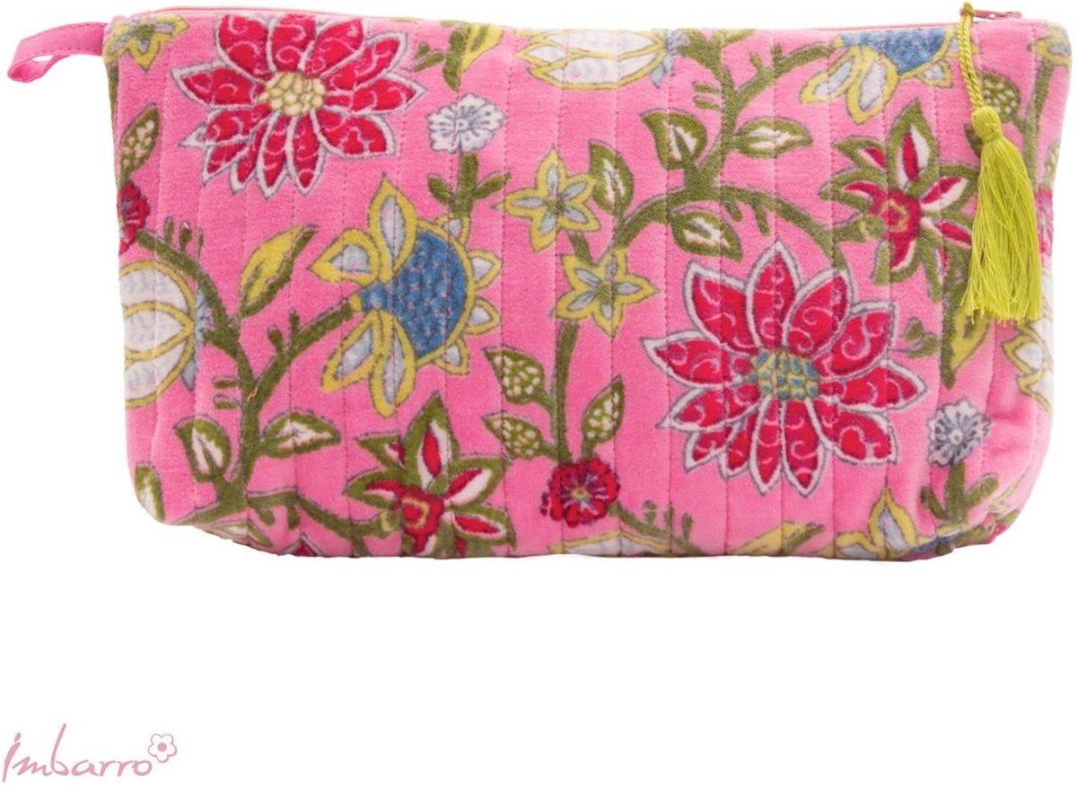Imbarro Home & Fashion Pouch Beatrice – Velvet Vogeltjes Etui met Rits – 18 x 30 cm
