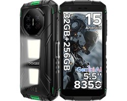 DOOGEE Fire 3 Max-Robuuste Smartphone-Android 15-32GB RAM + 256GB ROM-8350 mAh-1200LM kampeerlamp-outdoor smartphone-5,5 inch IPS HD+ scherm -48 MP + 8 MP camera-Gemini AI-Widevine L1-IP68 water- en stofbestendig - GPS-vingerafdrukherkenning-NFC- OTG