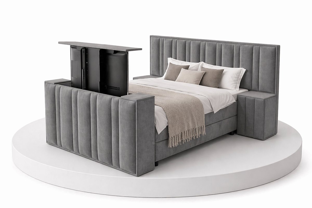 BalBedden Boxspring CineLux TV-Lift - 180x220 Compleet - Met nachtkastjes - Grijs - BalBedden