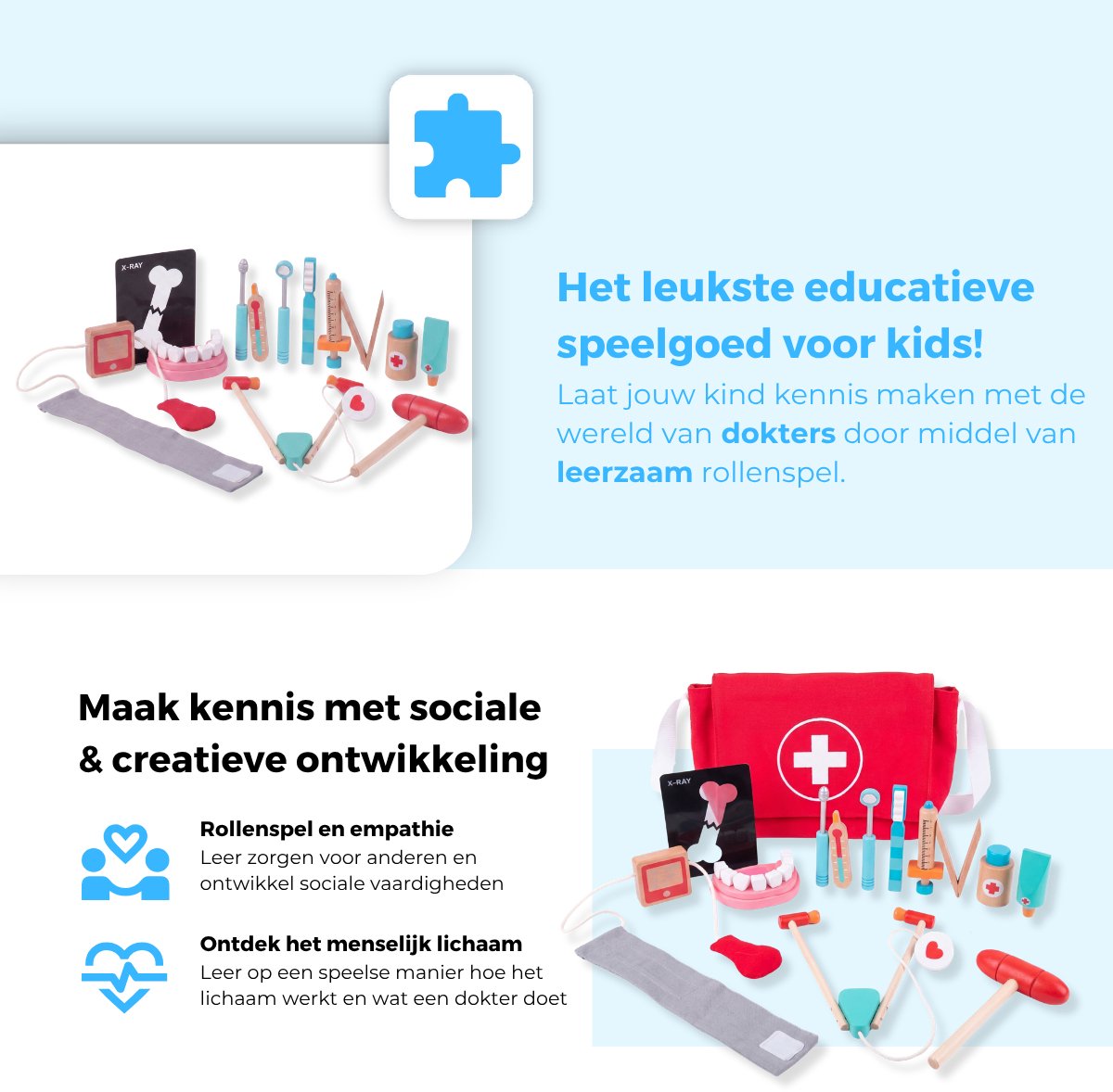 Mauzek® Dokterset Speelgoed - Montessori Speelgoed - Inc Dokterstas - Dokter Speelgoed - Dokterskoffer - Doktersset - Houten Speelgoed - Educatief Speelgoed - Peuter Speelgoed - Jongens - Meisjes - 3 jaar - 4 jaar - 5 jaar - 6 jaar — afbeelding 3
