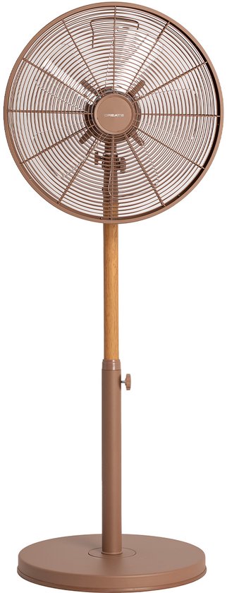 Staande ventilator 50W koperen motor 3 snelheden 5 bladen verstelbaar retro design mokka kleur