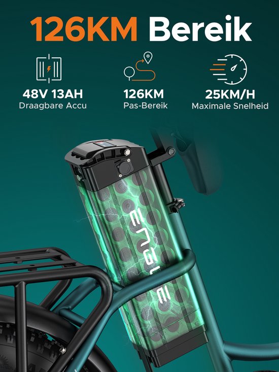 ENGWE L20 Boost Elektrische fiets - Actieradius 120km - Verwijderbare batterij 48V13Ah - Motor 250W - Shimano 7 versnellingen - Mechanische Schijfremmen - 20 Inch Commuter E-Bike - Fatbike - Zwart — afbeelding 5